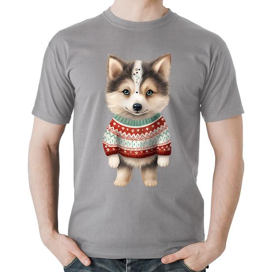 Imagem de Camiseta Algodão Cachorro Husky Siberiano Natalino - Foca na Moda