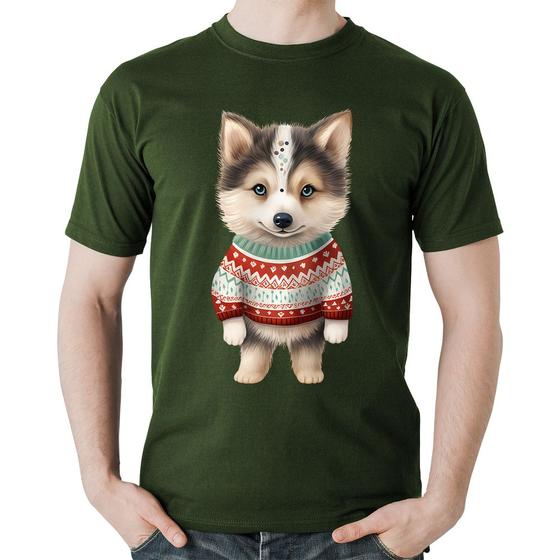 Imagem de Camiseta Algodão Cachorro Husky Siberiano Natalino - Foca na Moda