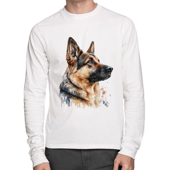 Imagem de Camiseta Algodão Cachorro Pastor Alemão Manga Longa - Foca na Moda