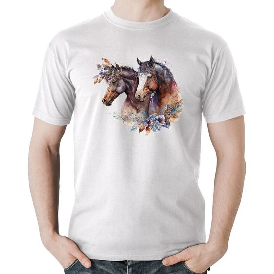 Imagem de Camiseta Algodão Casal de cavalos e flores - Foca na Moda