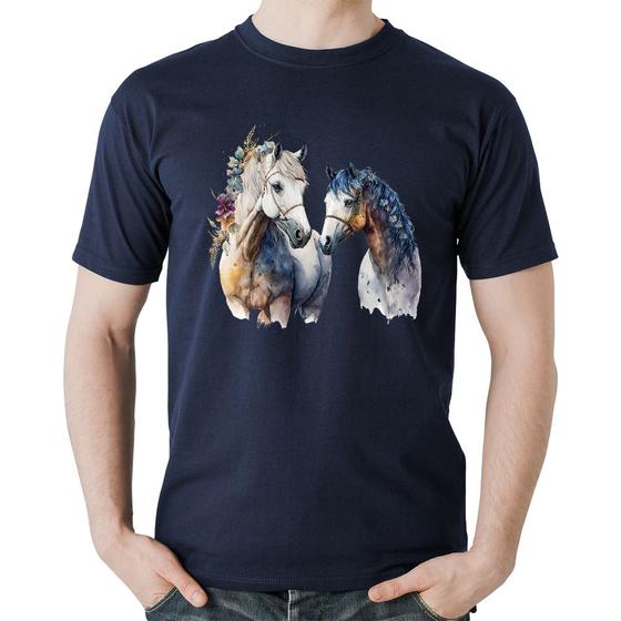 Imagem de Camiseta Algodão Casal de Cavalos Watercolor - Foca na Moda