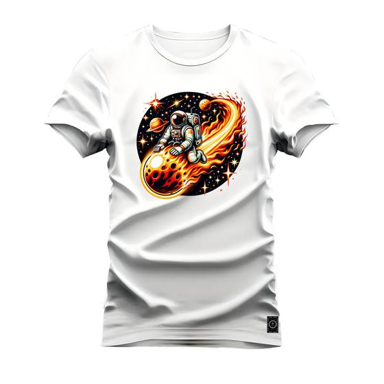 Imagem de Camiseta Algodão Confortável Estampada Gola Redonda Astronauta Flamejante