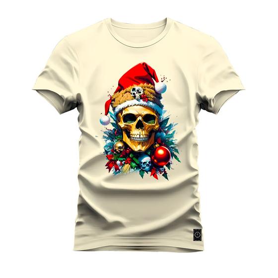 Imagem de Camiseta Algodão Confortável Estampada Gola Redonda Caveira Clima Natal