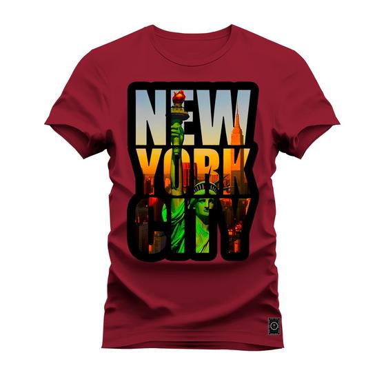 Imagem de Camiseta Algodão Confortável Estampada Gola Redonda New York Abertura