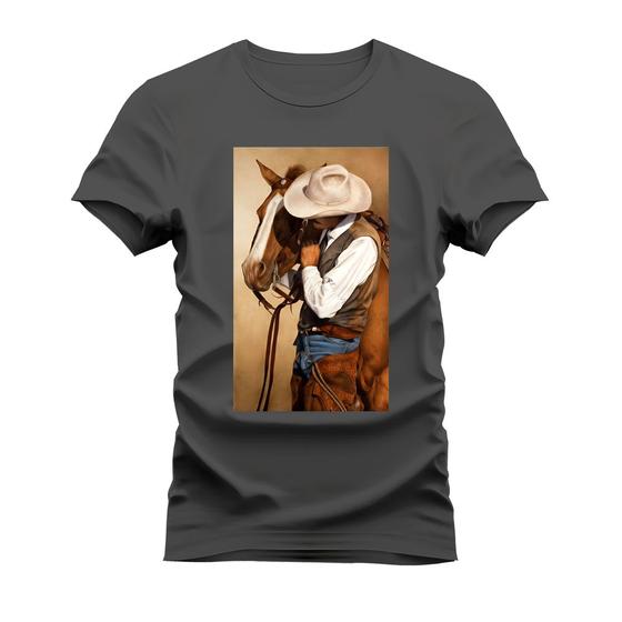 Imagem de Camiseta Algodão Estampada Unissex T-Shirt Confortável Cavalo E Homem