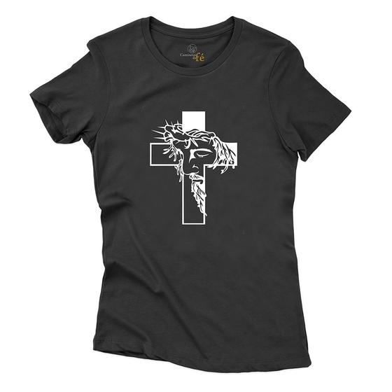 Imagem de Camiseta Algodao Feminina Estampa Jesus Cristo Cruz Catolica Resistente a Lavagem Macia