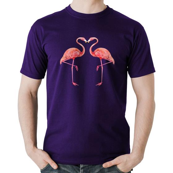 Imagem de Camiseta Algodão Flamingos coração - Foca na Moda