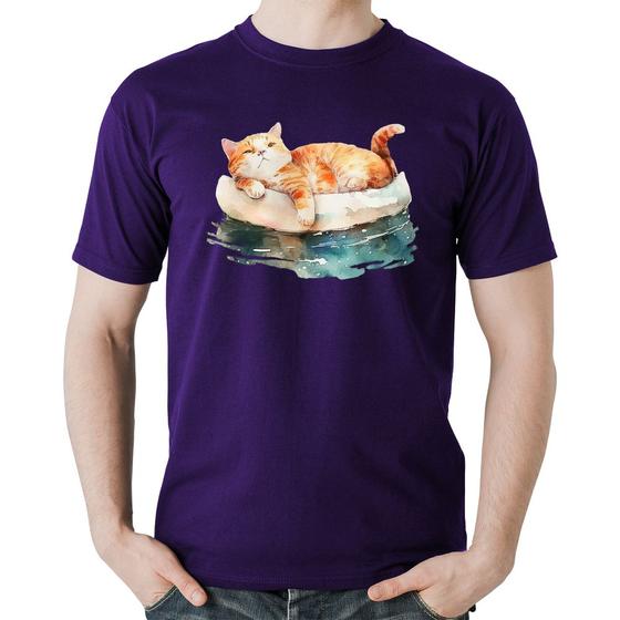 Imagem de Camiseta Algodão Gatinho Relaxando na Bóia - Foca na Moda