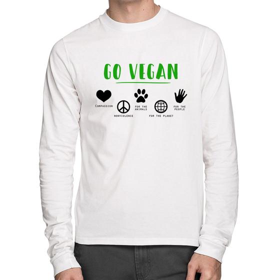 Imagem de Camiseta Algodão Go Vegan Símbolos Manga Longa - Foca na Moda