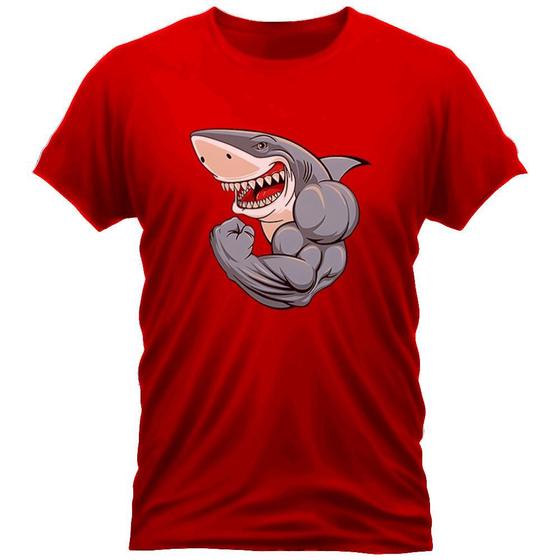 Imagem de Camiseta Algodão Gola Redonda Feminino Masculino Manga Curta Estampada Shark