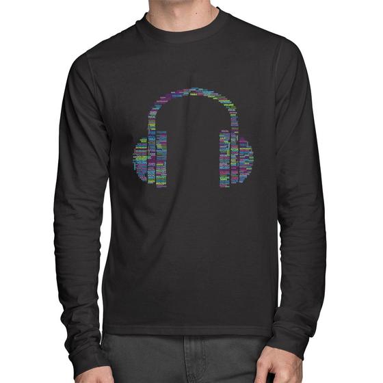 Imagem de Camiseta Algodão Headphone Palavras Manga Longa - Foca na Moda