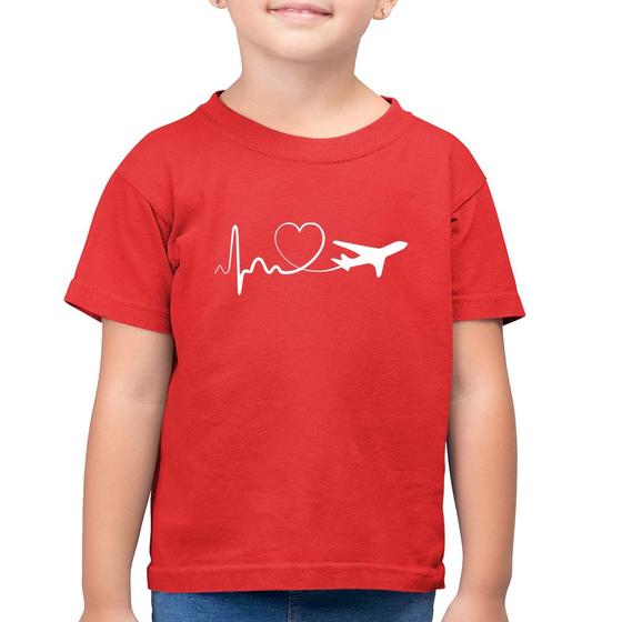 Imagem de Camiseta Algodão Infantil Avião Batimentos Cardíacos Coração - Foca na Moda