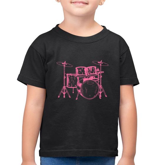 Imagem de Camiseta Algodão Infantil Bateria Música (rosa) - Foca na Moda