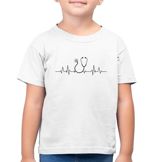 Imagem de Camiseta Algodão Infantil Batimentos Cardíacos Estetoscópio Medicina - Foca na Moda