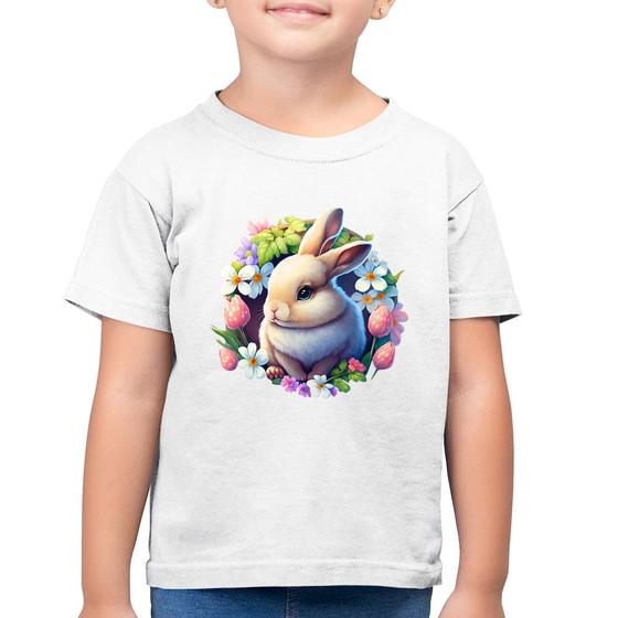 Imagem de Camiseta Algodão Infantil Coelhinho e flores - Foca na Moda