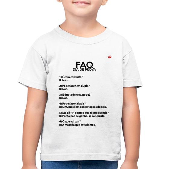 Imagem de Camiseta Algodão Infantil FAQ Dia de Prova - Foca na Moda