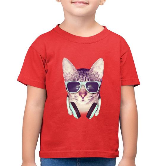 Imagem de Camiseta Algodão Infantil Gato Headphone - Foca na Moda