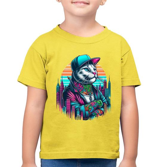 Imagem de Camiseta Algodão Infantil Gato Urbano Arte - Foca na Moda