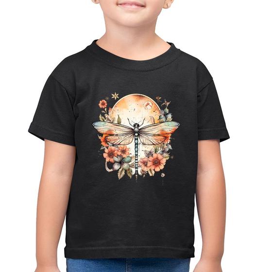 Imagem de Camiseta Algodão Infantil Libélula, Lua e Flores - Foca na Moda