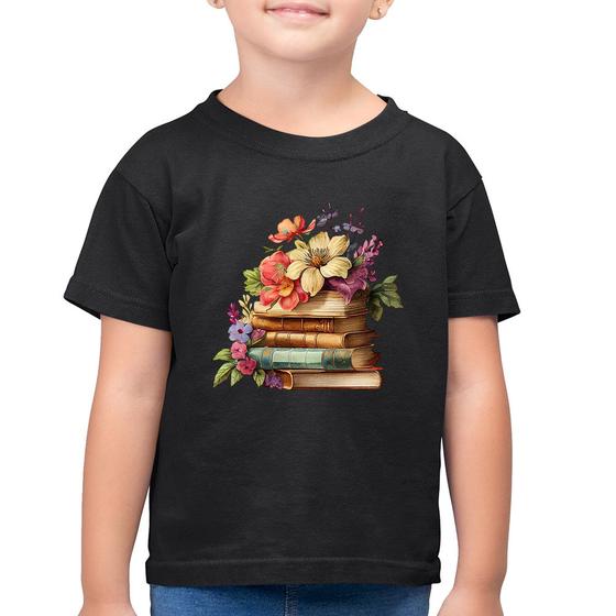 Imagem de Camiseta Algodão Infantil Livros e Flores Vintage - Foca na Moda