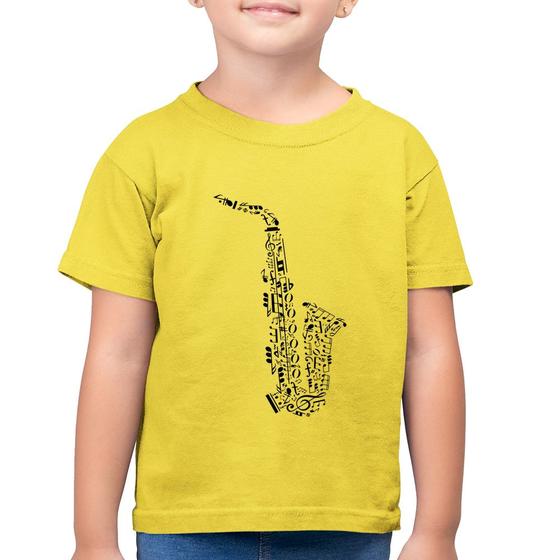 Imagem de Camiseta Algodão Infantil Saxofone Notas Musicais - Foca na Moda