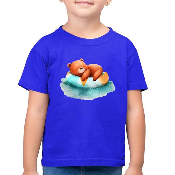 Imagem de Camiseta Algodão Infantil Ursinho Teddy Relaxando Na Piscina - Foca na Moda