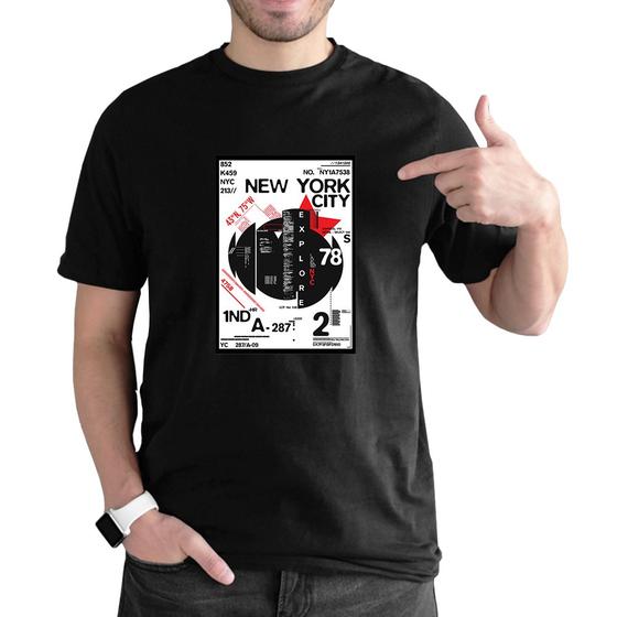 Imagem de Camiseta Algodao Manga Curta Masculina Estampa New York Com Abridor de Garrafa