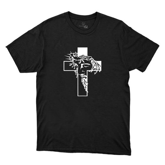 Imagem de Camiseta Algodao Masculina Estampa Jesus Cristo Cruz Catolica Resistente a Lavagem Macia