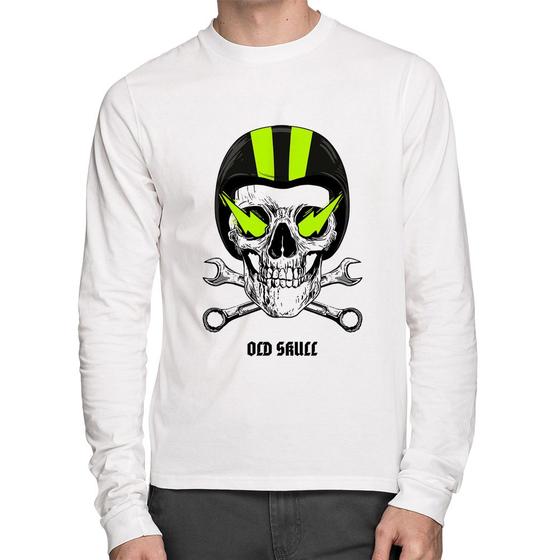 Imagem de Camiseta Algodão Old Skull Motorcycle Manga Longa - Foca na Moda