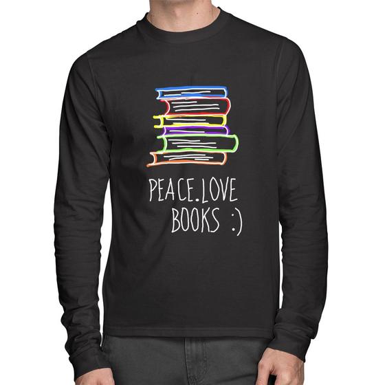 Imagem de Camiseta Algodão Peace Love Books Manga Longa - Foca na Moda