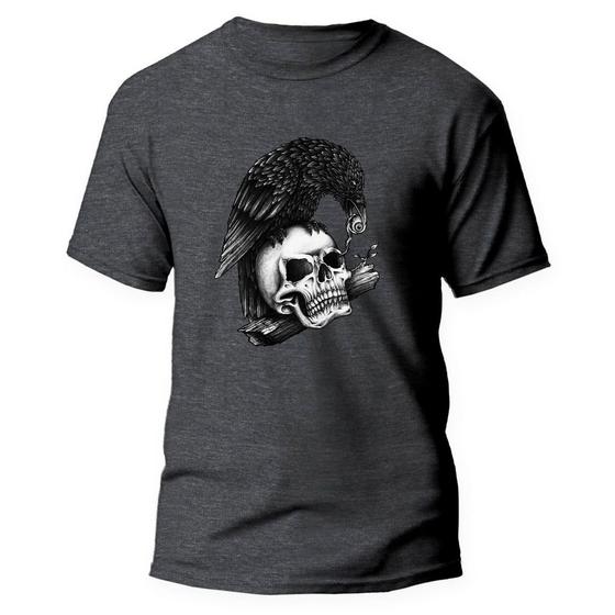 Imagem de Camiseta Algodão Premium Estampa Digital Caveira Com Corvo 