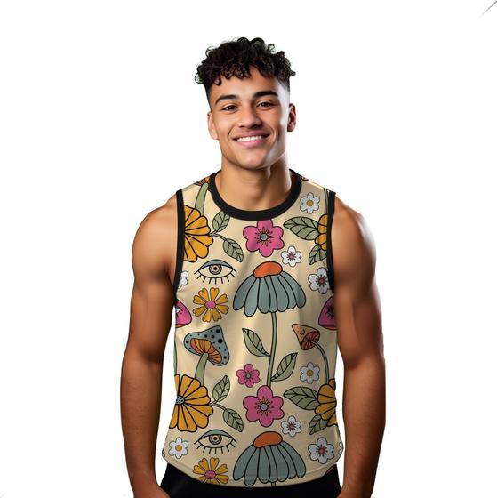 Imagem de Camiseta Algodão Regata Verão Estilo Moda Praia Arte Flores Cogumelo Vibe 215