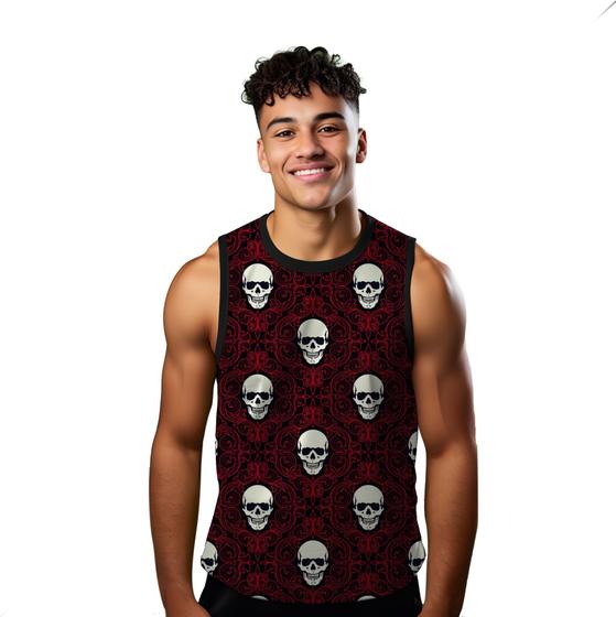 Imagem de Camiseta Algodão Regata Verão Estilo Moda Praia Caveiras Red Antigo 372