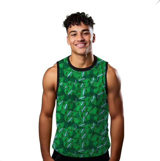 Imagem de Camiseta Algodão Regata Verão Estilo Moda Praia Dinheiro Cartoon Verde Money 652