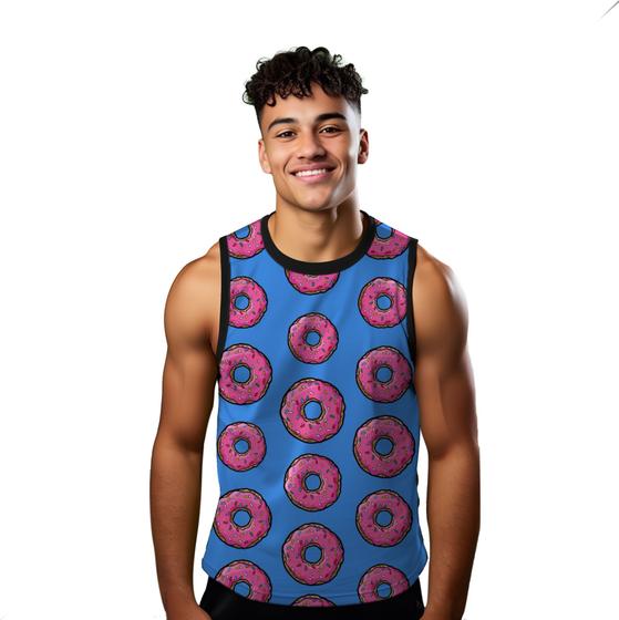 Imagem de Camiseta Algodão Regata Verão Estilo Moda Praia Donuts Cartoon Doce Rosa 297