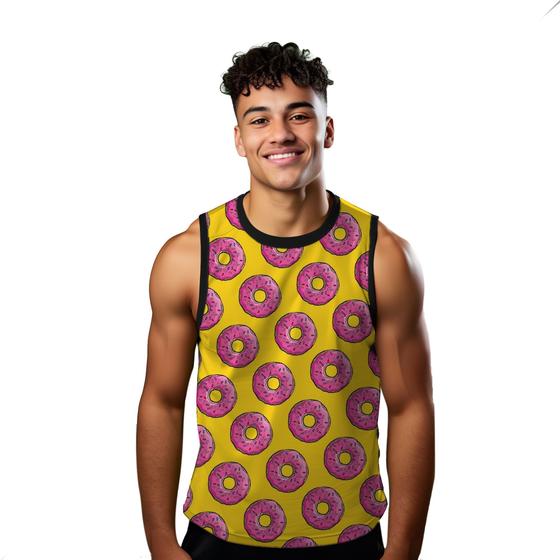 Imagem de Camiseta Algodão Regata Verão Estilo Moda Praia Donuts Doce Rosquinha Rosa 74