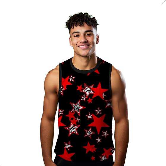 Imagem de Camiseta Algodão Regata Verão Estilo Moda Praia Estrelas Cartoon Vermelho 726