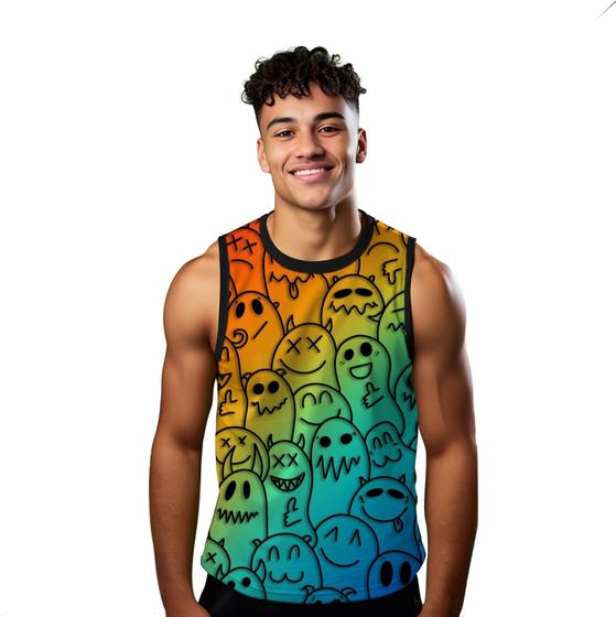 Imagem de Camiseta Algodão Regata Verão Estilo Moda Praia Fantasmas Colorido Rainbow 156
