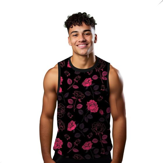 Imagem de Camiseta Algodão Regata Verão Estilo Moda Praia Flores Cartoon Rosa 575