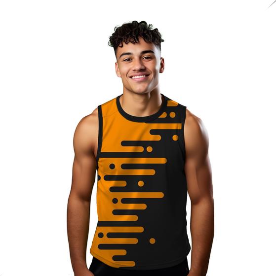 Imagem de Camiseta Algodão Regata Verão Estilo Moda Praia Manchas Laranja Bolas 530