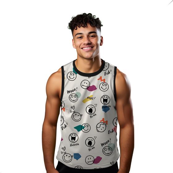 Imagem de Camiseta Algodão Regata Verão Estilo Moda Praia Reações Cartoon Emoji 313