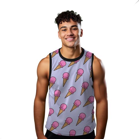 Imagem de Camiseta Algodão Regata Verão Estilo Moda Praia Sorvete Cartoon Rosa Doce 704