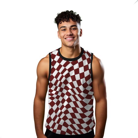 Imagem de Camiseta Algodão Regata Verão Estilo Moda Praia Xadrez Vermelho Enigma 597