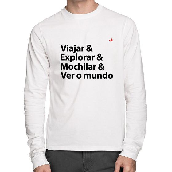 Imagem de Camiseta Algodão Viajar & Explorar & Mochilar & Ver o mundo Manga Longa - Foca na Moda