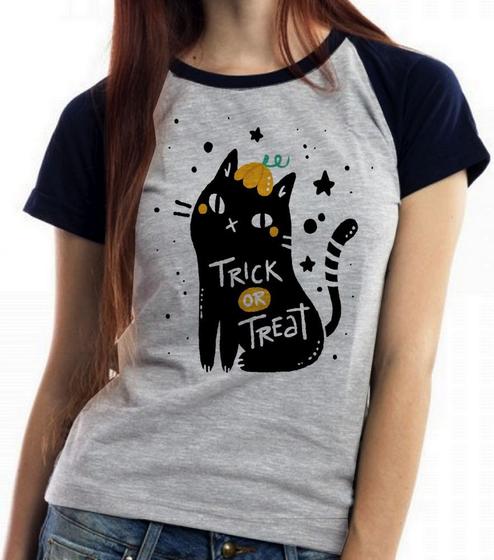 Imagem de Camiseta Baby Look Blusa Feminina Cat trick treat
