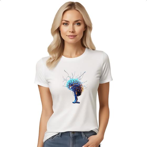 Imagem de Camiseta Baby Look Cerebro IA impulsos eletricos