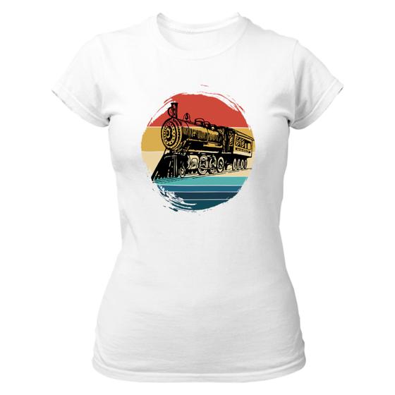 Imagem de Camiseta Baby Look Divertida Locomotiva Sunset