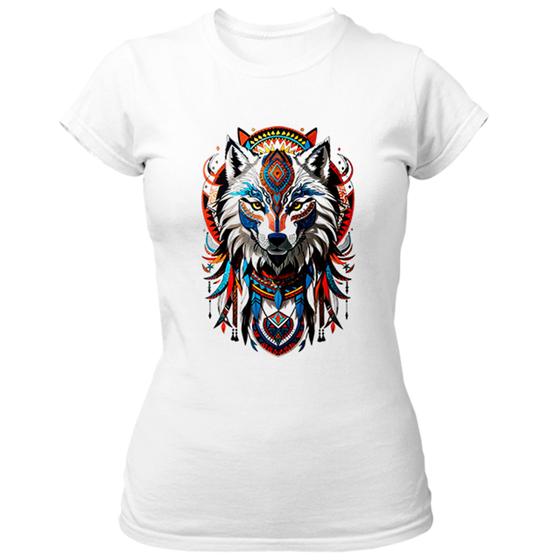 Imagem de Camiseta Baby Look Espirito lobo tribal americano