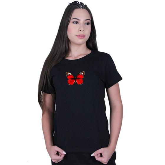 Imagem de Camiseta Baby Look Feminina Borboleta Vermelha