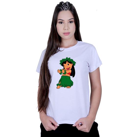 Imagem de Camiseta Baby Look Feminina Lilo Stitch hawai hula